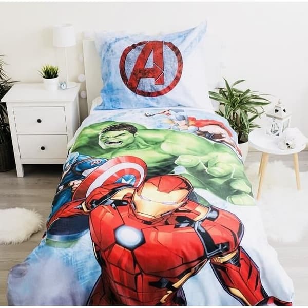 Barnpåslakan 140x200 cm och örngott 70x90cm | Avengers Twin 100% bomull sängkläder set