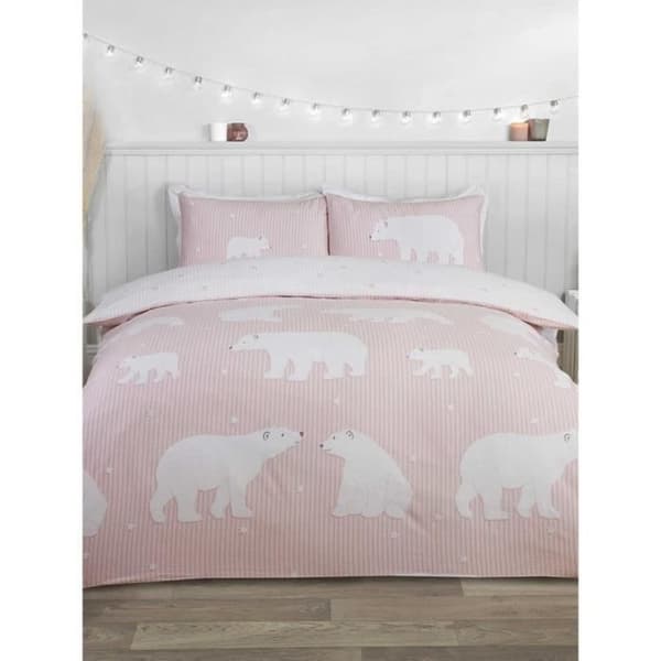 Enkelt påslakanset - Blush - Isbjörn - 135x200 cm - 100% borstad bomull - Maskintvättbar