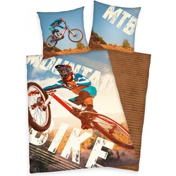Bäddset - Mountainbike - Vändbar - 135x200 cm - 100% bomull - Mountainbikemönster