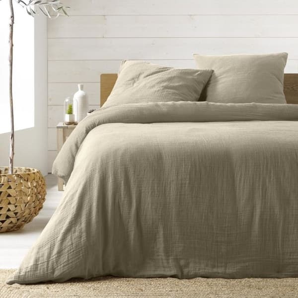 Bäddset 260 x 240 cm dubbel gasväv vanlig bomull 57 trådar Angelia Sand