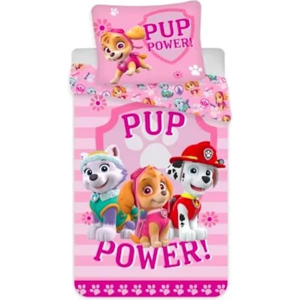 Sängkläder - Paw Patrol - 100x135 cm - 40x60 cm - 100% bomull - Rosa