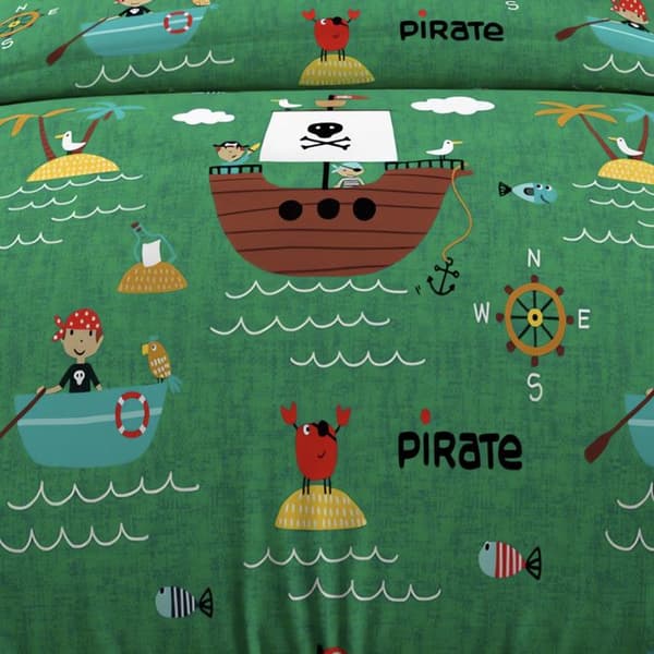 Påslakanset 120x150 cm PIRATES green, 100% bomull 57 trådar/cm2, av Soleil d'Ocre