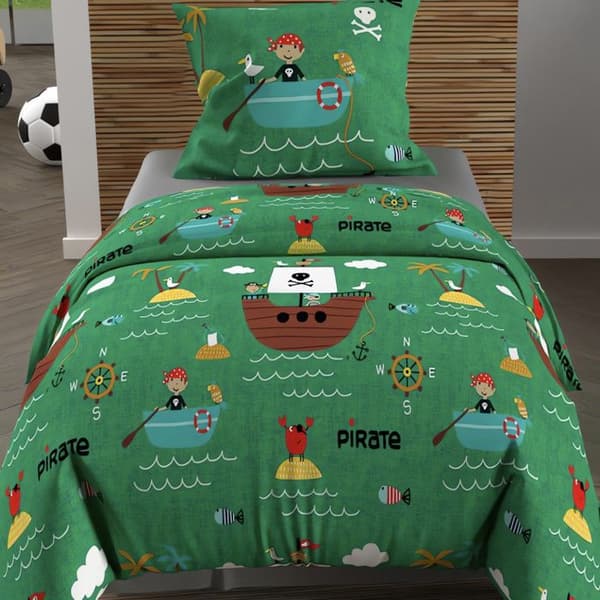Påslakanset 120x150 cm PIRATES green, 100% bomull 57 trådar/cm2, av Soleil d'Ocre