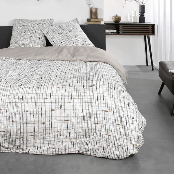Reversibel sängkläder i bomull - Sunshine - l 220 x L 240 - Rutigt mönster - Vitt