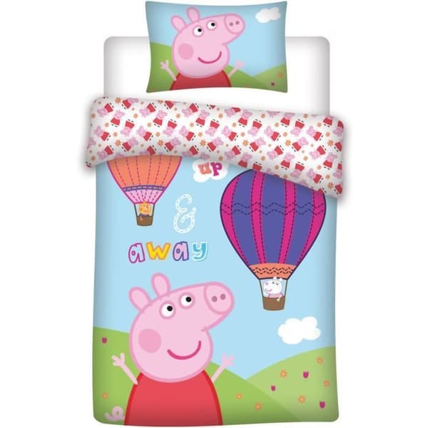Sängkläder - Peppa Pig - Barnlakan 100x135 cm - Överdrag 40x60 cm - 100% bomull - Rosa/Blå