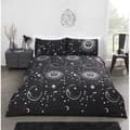 Miniatyrbild 1 av 2: Celestial Suns Moons Stars Svart Silver Bomullsblandning Enkelt påslakan