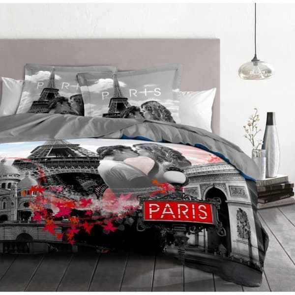 Påslakanset - DREAM IN PARIS - Grå - 100% bomull 57 trådantal - 220x240 cm