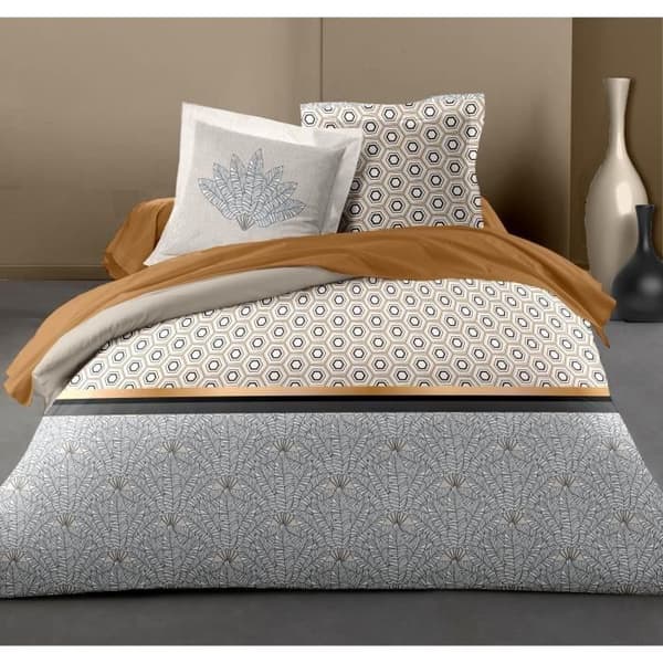 HEM LINGE PASSION Luxor påslakanset - 1 påslakan 240 x 260 cm + 2 örngott 65 x 65 cm - Oker och vitt