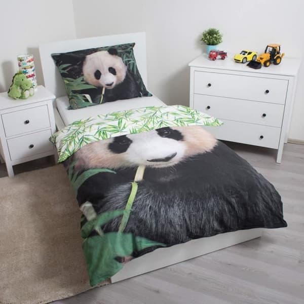 Sängkläder - Panda - Vändbar - 100% Bomull - Svart och vit