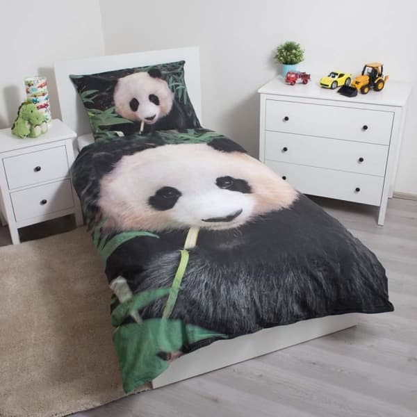 Sängkläder - Panda - Vändbar - 100% Bomull - Svart och vit
