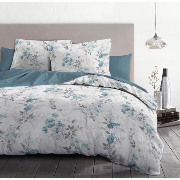 Påslakanset 240x260 cm HOME LINGE PASSION POMPADOUR: Påslakan + 2 örngott - 100% bomull 57 trådantal - Vit/blått