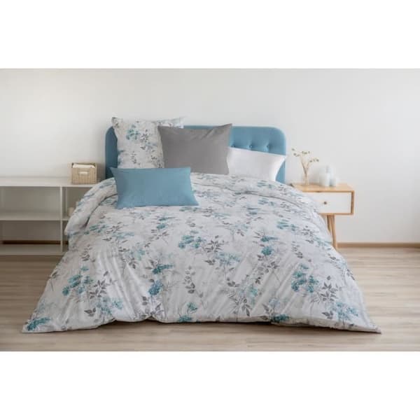 Påslakanset 240x260 cm HOME LINGE PASSION POMPADOUR: Påslakan + 2 örngott - 100% bomull 57 trådantal - Vit/blått