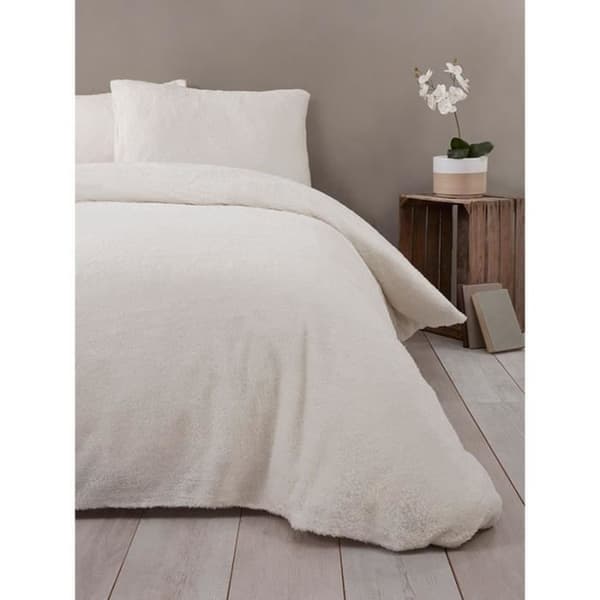 Snuggle Sängkläder Teddy Fleece Påslakan Set - Dubbel, Cream