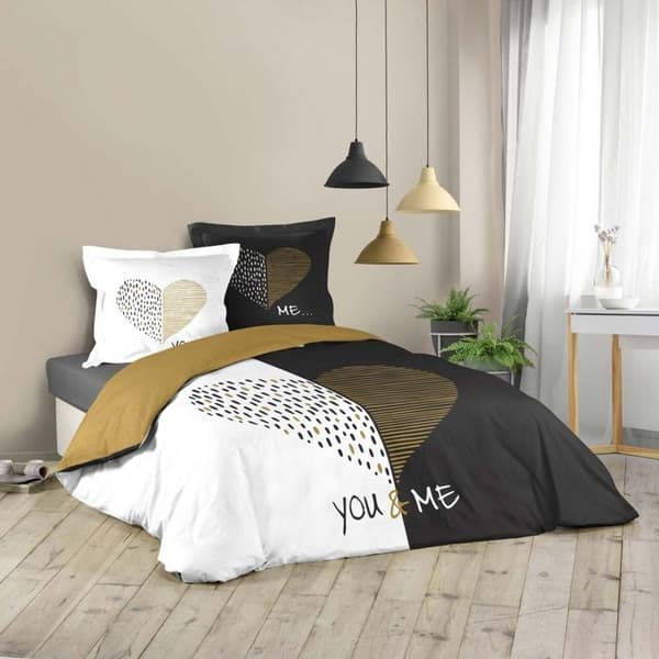 Duvetset - MIU - Guld hjärta - 260x240 cm - Reversibel - 2 örngott 63x63 cm