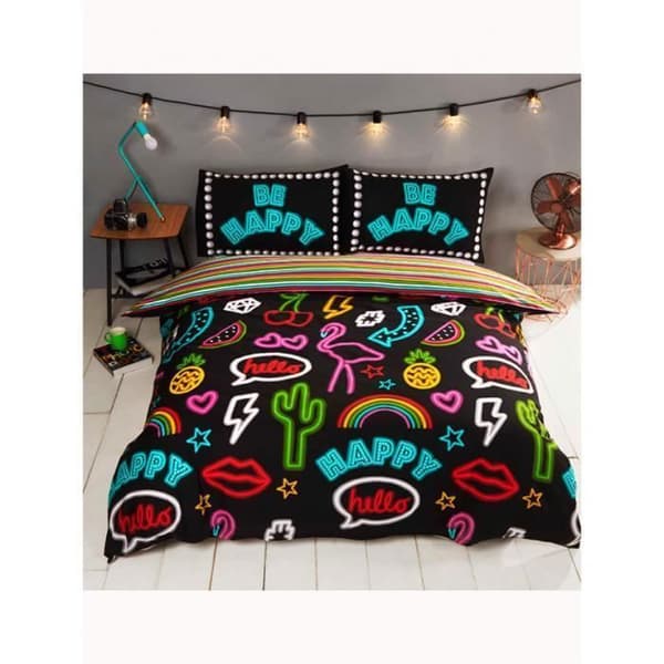 Sängset - RAPPORT - Att vara glad neon - Dubbelt täckningspåse - Flerfärgad - 200x200cm