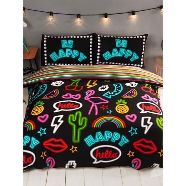 Sängset - RAPPORT - Att vara glad neon - Dubbelt täckningspåse - Flerfärgad - 200x200cm