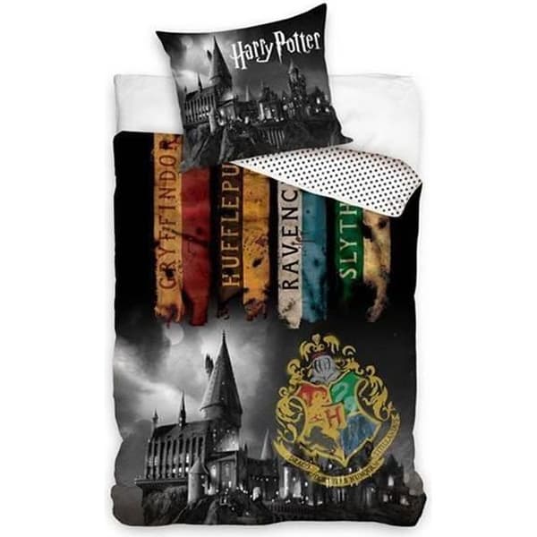 Sängkläder - Harry Potter - Hogwarts Mörk - 100% bomull - Svart - Passar för en enkelsäng