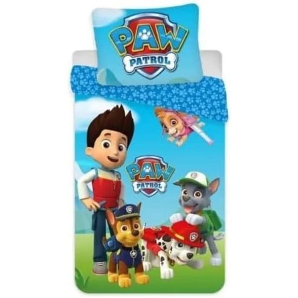 Sängkläder - Paw Patrol - Påslakan 140x200 - 100% Bomull - Örngott 65x65 - Blå