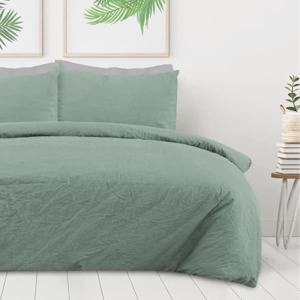 Sleepdown Sängset med Påslakan och örngott 100% ren bomull enhetlig - Salvia Grön - King Size 230 x 200 cm