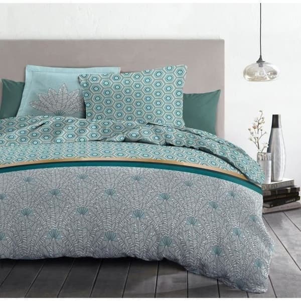 Dynebetræk 140x200 cm HOME LINGE PASSION LOUXOR: Dynebetræk + 1 pudebetræk - 100% bomuld 57 tråde - Smaragdgrøn