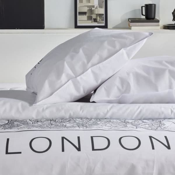 Bäddset - TODAY - JAVA - 2 personer - 240x220 cm - Bomull - Londonmönster - Vit