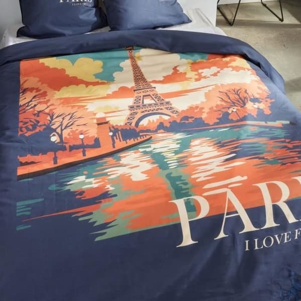 Bäddset - TODAY - JAVA - 2 personer - 240x220 cm - Bomull - Paristryck - Blå