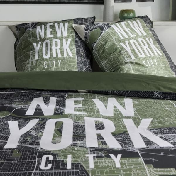 Bäddset - TODAY - JAVA - 2 personer - 240x220 cm - Bomull - New York-tryck - Grön