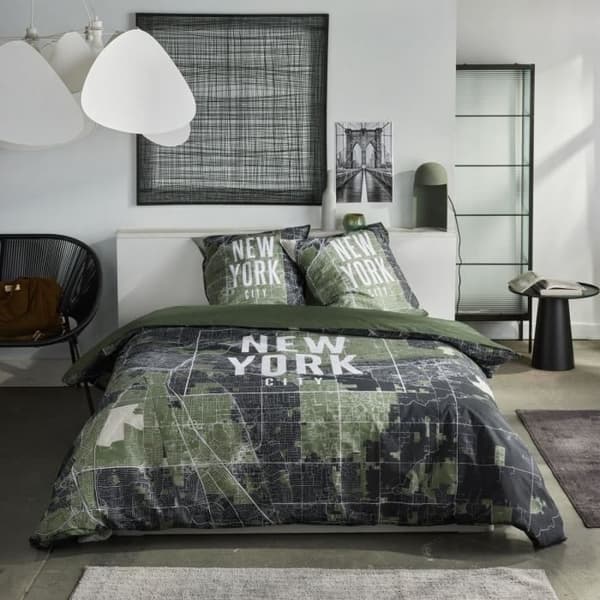 Bäddset - TODAY - JAVA - 2 personer - 240x220 cm - Bomull - New York-tryck - Grön