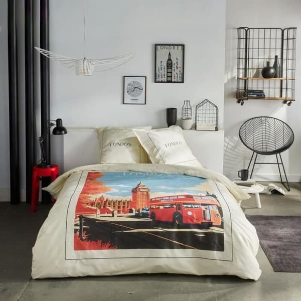 Bäddset - TODAY - JAVA - 2 personer - 240x220 cm - Bomull - Londonmönster - Offwhite