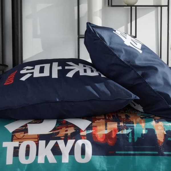 Bäddset - TODAY - JAVA - 2 personer - 240x220 cm - Bomull - Tokyo-tryck - Turkos