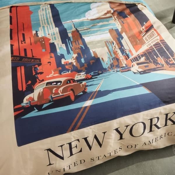 Bäddset - TODAY - JAVA - 2 personer - 240x220 cm - Bomull - New York-tryck - Beige