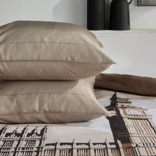 Bäddset - TODAY - JAVA - 2 personer - 240x220 cm - Bomull - Londonmönster - Beige
