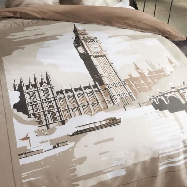 Bäddset - TODAY - JAVA - 2 personer - 240x220 cm - Bomull - Londonmönster - Beige