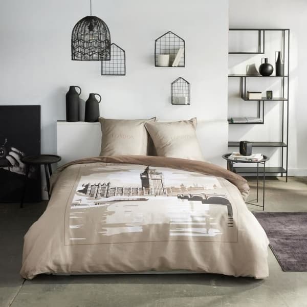 Bäddset - TODAY - JAVA - 2 personer - 240x220 cm - Bomull - Londonmönster - Beige