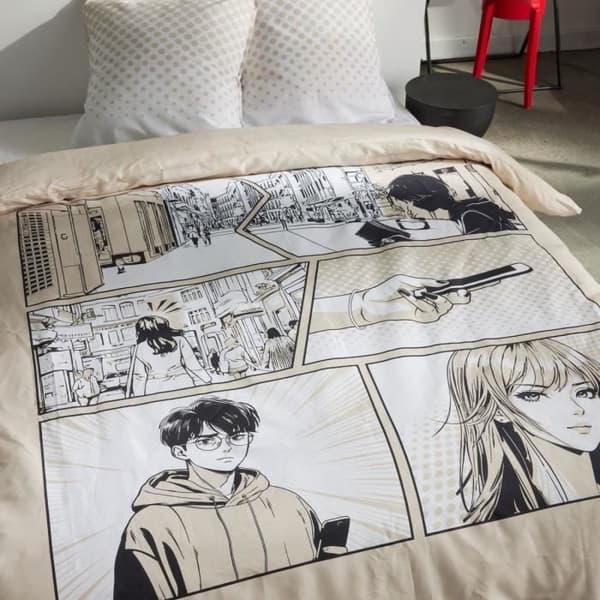 Pussilakanasetti - TODAY - JAVA - 2 hengelle - 240x220 cm - Puuvilla - Manga-kuosi - Beige