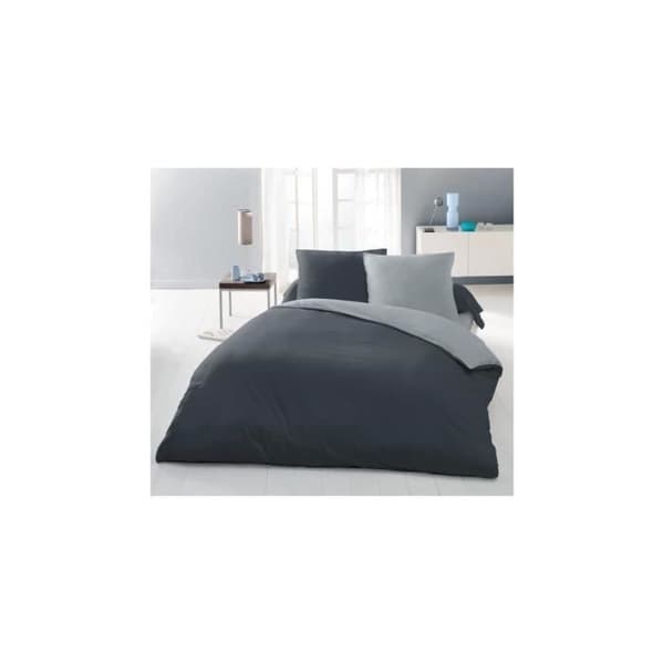 Påslakanset för 2 personer - 220x240 cm - 100% bomull - Tvåfärgad ljus- och mörkgrå