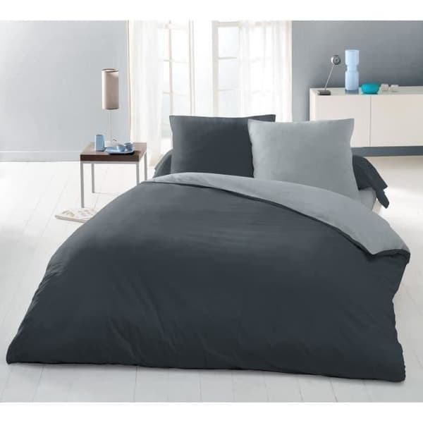 Påslakanset för 2 personer - 220x240 cm - 100% bomull - Tvåfärgad ljus- och mörkgrå