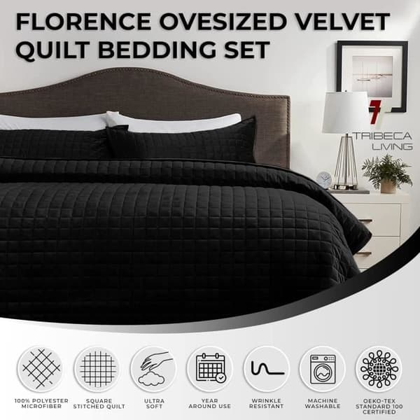 Tribeca Living Florence Set med sammetslakan, Svart, enkelsäng