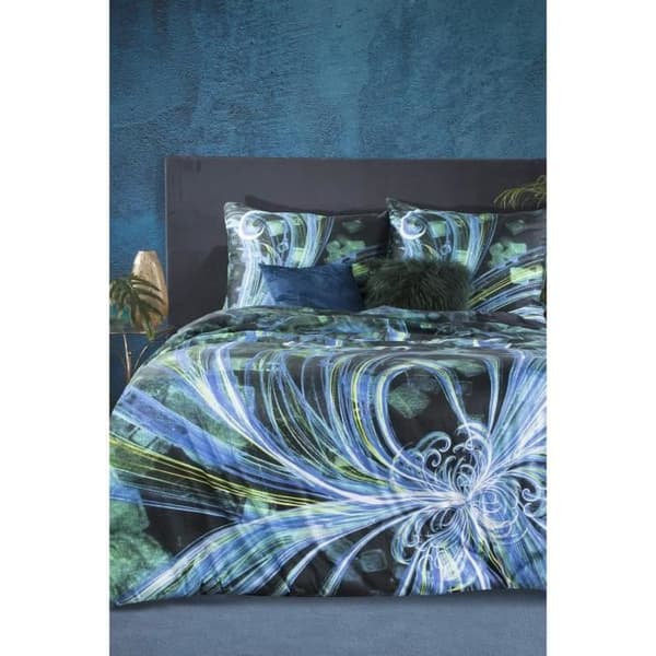 Eurofirany Emera Sängkläder i Bomull 2 örngott och 1 Duvetöverdrag, Satin, Blå, 220X200cm 2x70X80cm