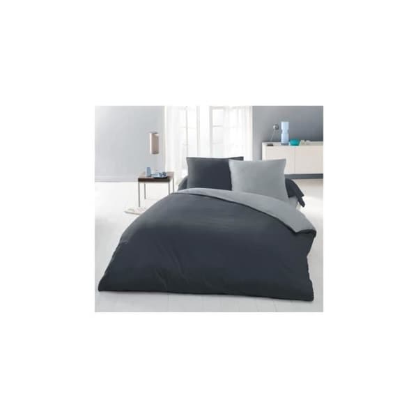 Dobbelt dynebetræksæt - 240x260 cm - 100% bomuld - Tofarvet lys og mørkegrå