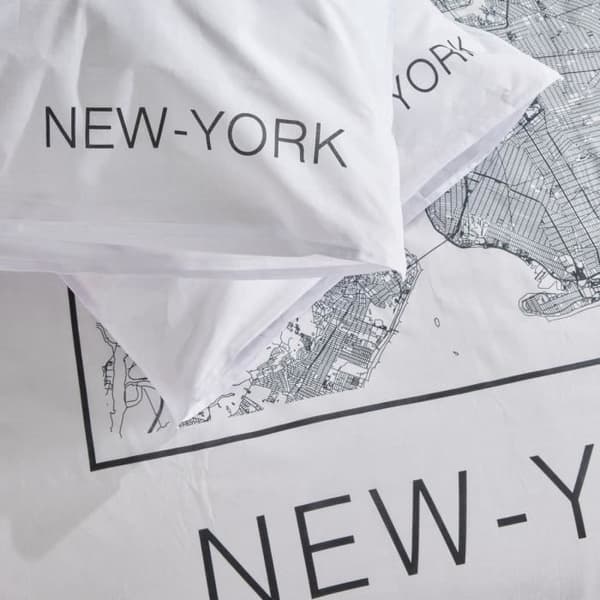 Bäddset - TODAY - JAVA - 2 personer - 240x220 cm - Bomull - New York-tryck - Vit