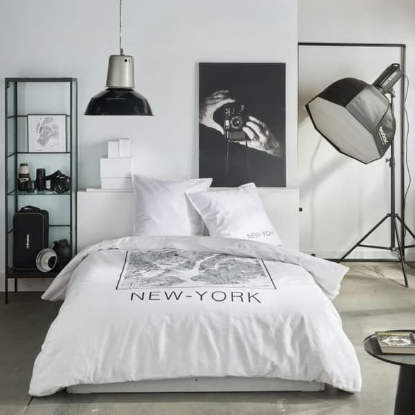 Bäddset - TODAY - JAVA - 2 personer - 240x220 cm - Bomull - New York-tryck - Vit