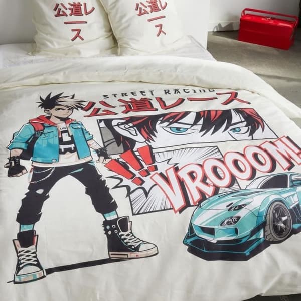 Sengesæt - TODAY - JAVA - 2 personer - 240x220 cm - Bomuld - Street racing print - Hvid