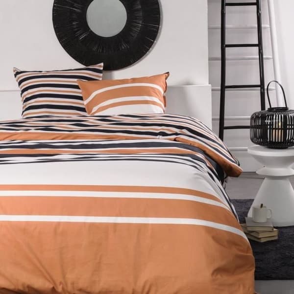 Dubbelsängset - TODAY - 240x220 cm - 100% bomull - Orange, svart och vit