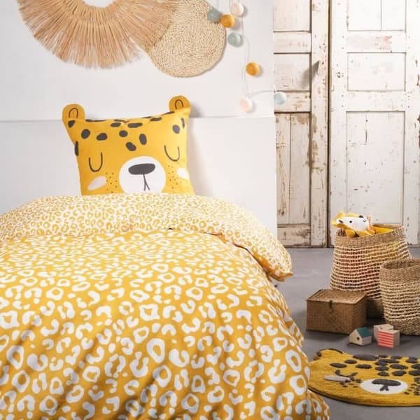 TODAY Sjovt børnesengesæt - 140x200 cm - 100% bomuld - leopardprint