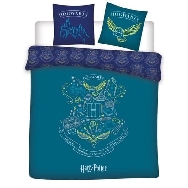 Harry Potter - Hogwarts Blå Dubbelsäng Set Dubbelsäng, Påslakan 240x220 cm, Två örngott 63x63 cm