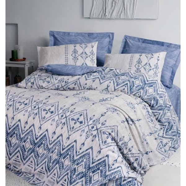 Sängkläder - 1 påslakan 220 x 240 cm + 2 örngott 60 x 60 cm - 100% förstärkt bomull - Blå