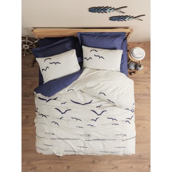 Sängkläder - 1 påslakan 220 x 240 cm + 2 örngott 60 x 60 cm - 100% förstärkt bomull - Blå