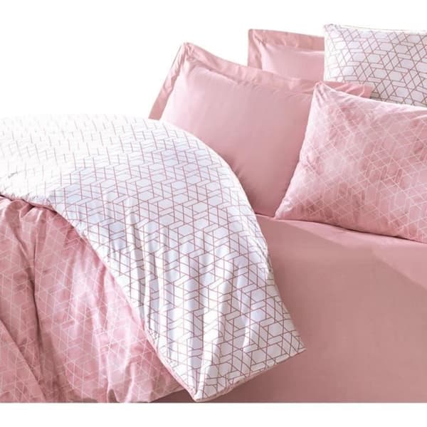 Sängkläder - 1 duvetöverdrag 220 x 240 cm + 2 örngott 60 x 60 cm - 100% förstärkt bomull - Rosa