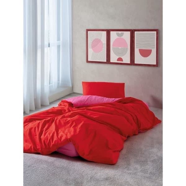 Sängset - 1 påslakan 220 x 240 cm + 2 örngott 60 x 60 cm - 100% förstärkt bomull - Röd